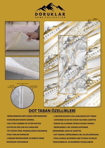 Kaymaz Taban Yıkanabilir Dijital Baskı Gold Mermer Desenli Halı RENKLİ 200 X 300 - 2