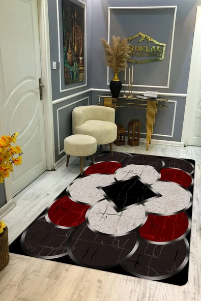 Kaymaz Taban Yıkanabilir Dijital Baskı Geometrik Desenli Halı RENKLİ 200 X 300