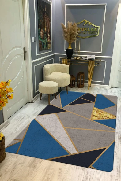Kaymaz Taban Yıkanabilir Dijital Baskı Dekoratif Geometrik Desenli Halı RENKLİ 80 X 300