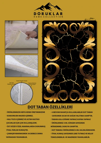 Kaymaz Taban Yıkanabilir Dijital Baskı Gold Mermerli Kuğu Desenli Halı RENKLİ 100 X 200 - 2