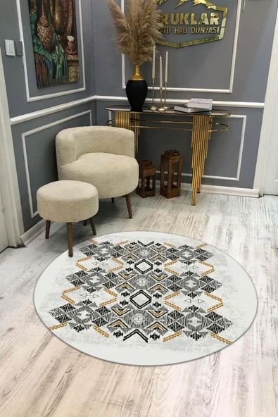 Kaymaz Tabanlı Makinede Yıkanabilir Dijital Baskı Modern Desenli Dot Taban Halı RENKLİ 120 X 120