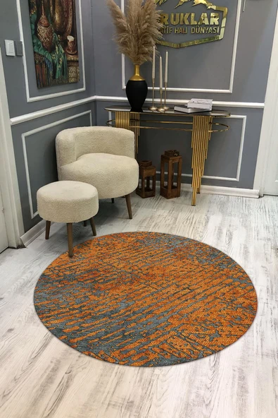 Kaymaz Tabanlı Makinede Yıkanabilir Dijital Baskı Modern Desenli Dot Taban Halı RENKLİ 140 X 140