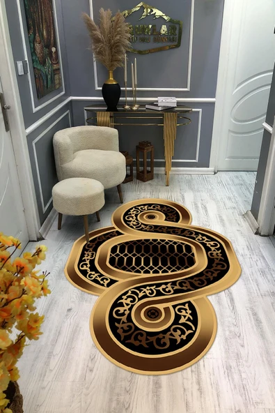Kaymaz Taban Yıkanabilir Dijital Baskı Lazer Kesimli Gold Modern Desenli Dot Taban Halı RENKLİ 200 X 300