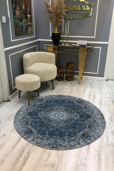 Kaymaz Tabanlı Makinede Yıkanabilir Dijital Baskı Modern Desenli Dot Taban Halı RENKLİ 120 X 120