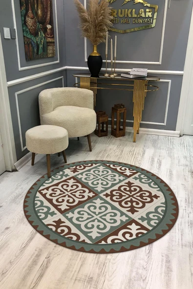 Kaymaz Tabanlı Makinede Yıkanabilir Dijital Baskı Modern Desenli Dot Taban Halı RENKLİ 120 X 120