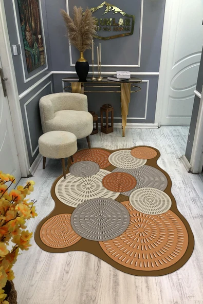 Kaymaz Taban Yıkanabilir Dijital Baskı Lazer Kesimli Mandala Desenli Dot Taban Halı RENKLİ 160 X 230