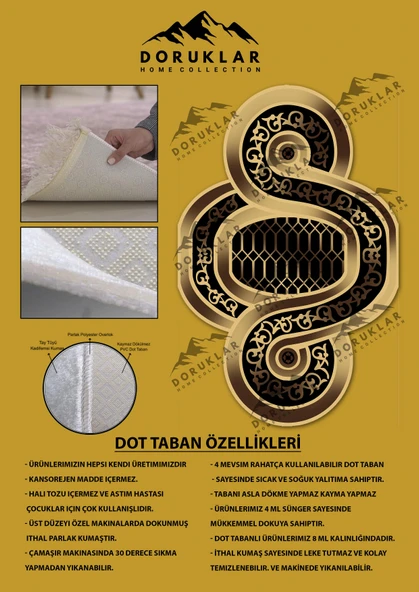 Kaymaz Taban Yıkanabilir Dijital Baskı Lazer Kesimli Gold Modern Desenli Dot Taban Halı RENKLİ 120 X 180 - 2