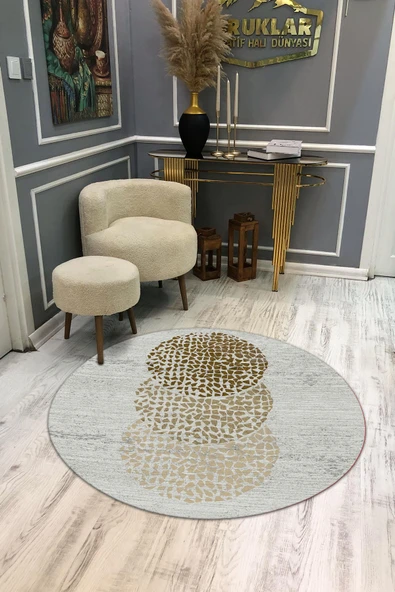 Kaymaz Tabanlı Makinede Yıkanabilir Dijital Baskı Modern Desenli Dot Taban Halı RENKLİ 140 X 140