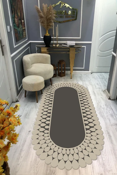 Kaymaz Taban Yıkanabilir Dijital Baskı Lazer Kesimli Gri Damlacık Desenli Dot Taban Halı RENKLİ 100 X 300