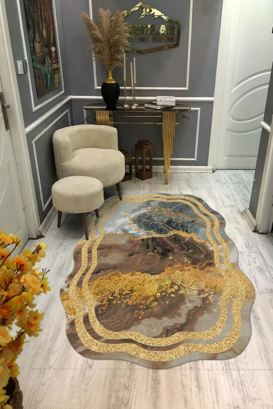 Kaymaz Taban Yıkanabilir Dijital Baskı Lazer Kesimli Simli Mermer Desenli Dot Taban Halı RENKLİ 180 X 280