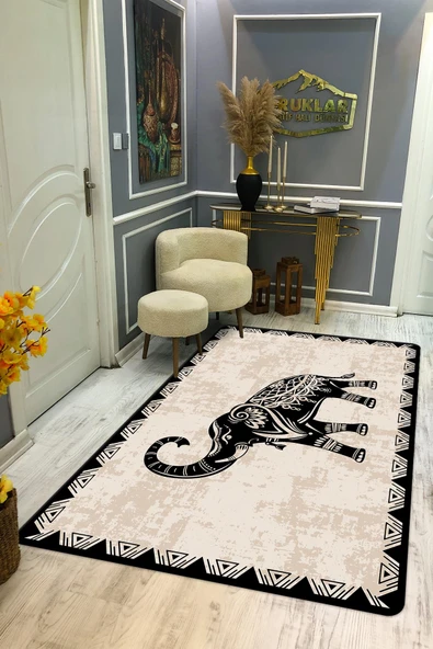 Kaymaz Taban Yıkanabilir Dijital Baskı Minimal Fil Desenli Dot Taban Halı RENKLİ 80 X 300