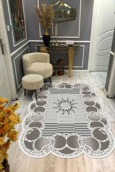 Kaymaz Taban Yıkanabilir Dijital Baskı Lazer Kesimli Çiçek Desenli Dot Taban Halı RENKLİ 200 X 300