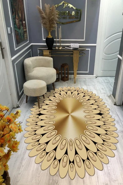 Kaymaz Taban Yıkanabilir Dijital Baskı Lazer Kesimli Gold Damlacık Desenli Dot Taban Halı RENKLİ 80 X 300