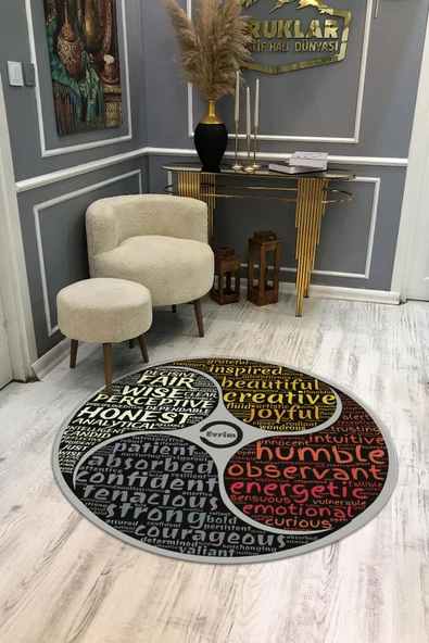 Kaymaz Taban Yıkanabilir Dijital Baskı Dekoratif Modern Desenli Dot Taban Halı MDH292 RENKLİ 180 X 180