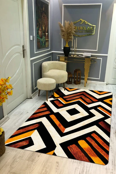 Kaymaz Taban Yıkanabilir Dijital Baskı Dekoratif Modern Desenli Dot Taban Halı RENKLİ 100 X 200