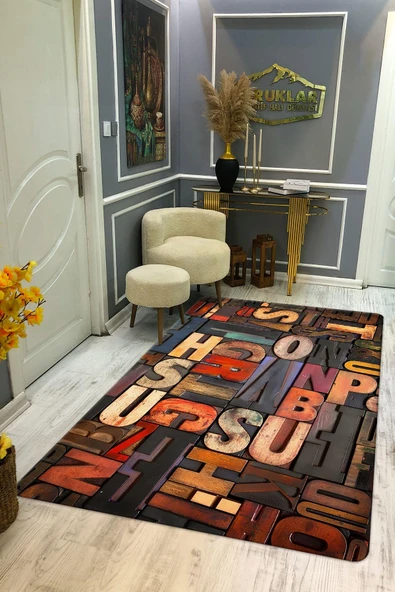 Kaymaz Taban Yıkanabilir Dijital Baskı Dekoratif Modern Desenli Dot Taban Halı RENKLİ 80 X 150