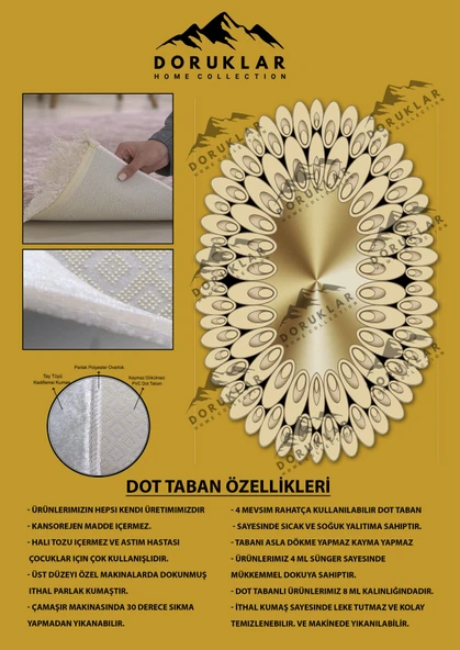 Kaymaz Taban Yıkanabilir Dijital Baskı Lazer Kesimli Gold Damlacık Desenli Dot Taban Halı RENKLİ 80 X 200 - 2