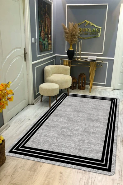 Kaymaz Taban Yıkanabilir Dijital Baskı Şerit Desenli Dot Taban Halı RENKLİ 200 X 300