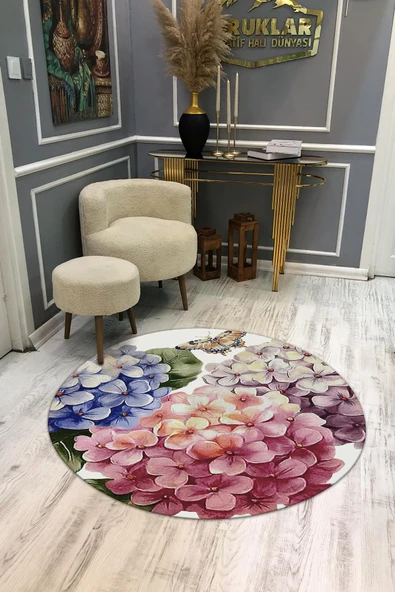 Kaymaz Taban Yıkanabilir Dijital Baskı Dekoratif Modern Desenli Dot Taban Halı MDH291 RENKLİ 80 X 80