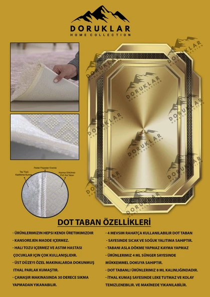 Kaymaz Taban Yıkanabilir Dijital Baskı Lazer Kesimli Gold Desenli Dot Taban Halı RENKLİ 160 X 230 - 2