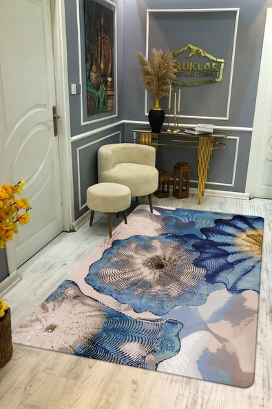 Kaymaz Taban Makinada Yıkanabilir Dijital Baskı Dekoratif Modern Desenli Rona Serisi Dot Taban Halı RN023 RENKLİ 80 X 150