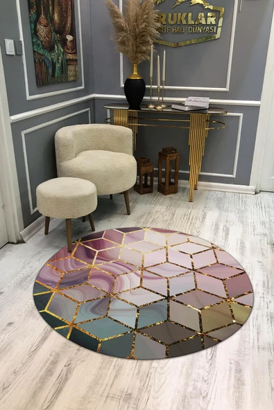Kaymaz Taban Yıkanabilir Dijital Baskı Dekoratif Modern Desenli Dot Taban Halı MDH272 RENKLİ 120 X 120