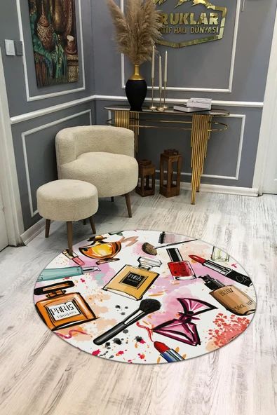 Kaymaz Taban Yıkanabilir Dijital Baskı Dekoratif Modern Desenli Dot Taban Halı MDH275 RENKLİ 120 X 120