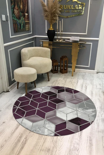 Kaymaz Taban Yıkanabilir Dijital Baskı Dekoratif Modern Desenli Dot Taban Halı MDH274 RENKLİ 100 X 100