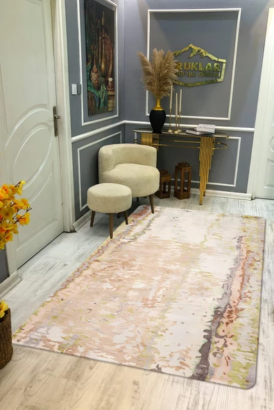 Kaymaz Taban Makinada Yıkanabilir Dijital Baskı Dekoratif Modern Desenli Rona Serisi Dot Taban Halı RN017 RENKLİ 100 X 200