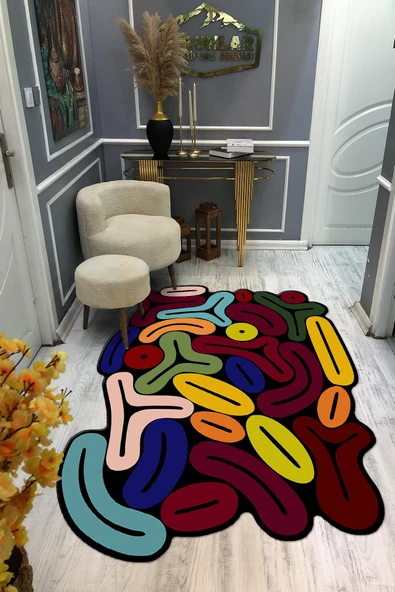 Kaymaz Taban Makinada Yıkanabilir Dijital Baskı Dekoratif Modern Desenli Nes Serisi Dot Taban Halı NES004 RENKLİ 80 X 300