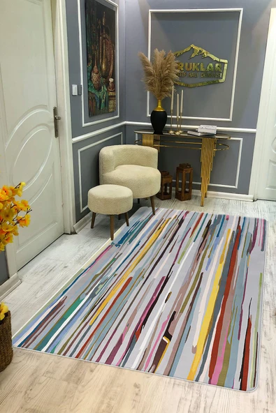 Kaymaz Taban Makinada Yıkanabilir Dijital Baskı Dekoratif Modern Desenli Nida Serisi Dot Taban Halı ND008 RENKLİ 200 X 300