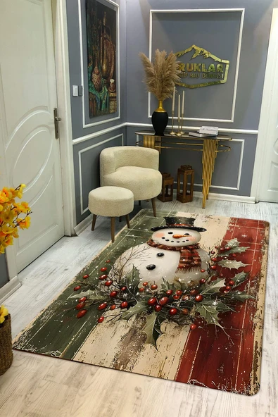 Kaymaz Taban Yıkanabilir Dijital Baskı Yılbaşı Desenli Dot Taban Halı RENKLİ 80 X 150