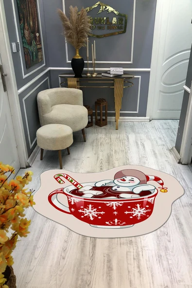 Kaymaz Taban Yıkanabilir Dijital Baskı Yılbaşı Desenli Dot Taban Halı RENKLİ 140 X 200