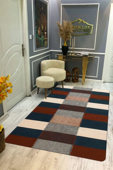 Kaymaz Taban Yıkanabilir Dijital Baskı Dekoratif Modern Desenli Alfa Serisi Dot Taban Halı ALF02 RENKLİ 80 X 200