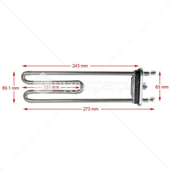 273mm Çeşitli Markalara Uygun Çamaşır Makinesi Rezistansı 1900W - 1