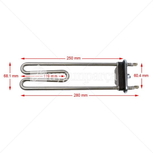 280mm Çeşitli Markalara Uygun Çamaşır Makinesi Rezistansı 1950W
