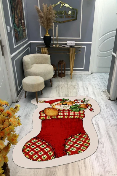 Kaymaz Taban Yıkanabilir Dijital Baskı Yılbaşı Desenli Dot Taban Halı RENKLİ 100 X 200