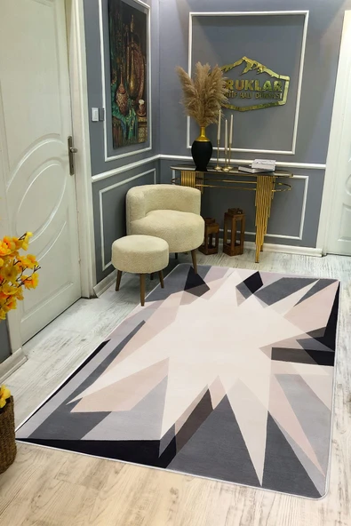 Kaymaz Taban Makinada Yıkanabilir Dijital Baskı Dekoratif Modern Desenli Nida Serisi Dot Taban Halı ND009 RENKLİ 80 X 150