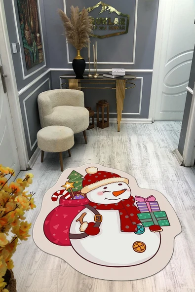 Kaymaz Taban Yıkanabilir Dijital Baskı Yılbaşı Desenli Dot Taban Halı RENKLİ 80 X 150