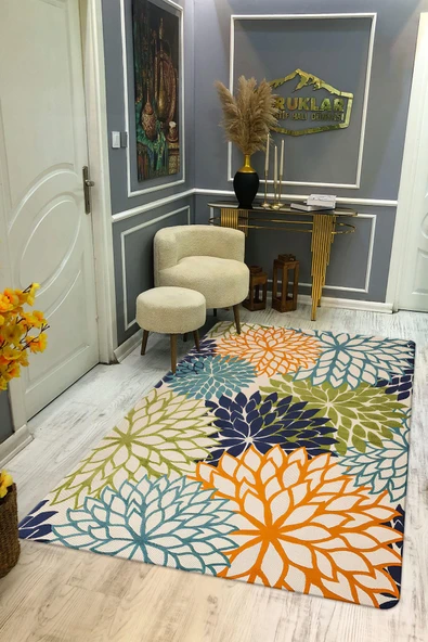 Kaymaz Taban Yıkanabilir Dijital Baskı Dekoratif Modern Desenli Dora Serisi Dot Taban Halı DR13 RENKLİ 120 X 180