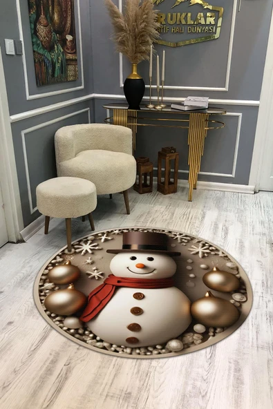 Kaymaz Taban Yıkanabilir Dijital Baskı Yılbaşı Desenli Dot Taban Halı RENKLİ 140 X 140