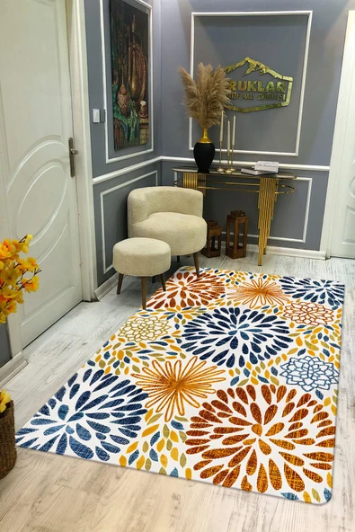 Kaymaz Taban Yıkanabilir Dijital Baskı Dekoratif Modern Desenli Dora Serisi Dot Taban Halı DR14 RENKLİ 80 X 200