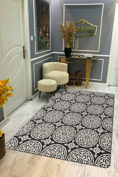 Kaymaz Taban Yıkanabilir Dijital Baskı Dekoratif Modern Desenli Dora Serisi Dot Taban Halı DR20 RENKLİ 80 X 300