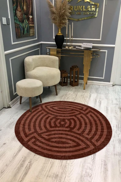 Kaymaz Taban Yıkanabilir Dijital Baskı Dekoratif Modern Desenli Maze Serisi Dot Taban Halı MZ02 RENKLİ 80 X 80