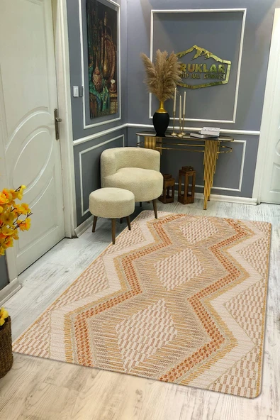 Kaymaz Taban Yıkanabilir Dijital Baskı Dekoratif Modern Desenli Dora Serisi Dot Taban Halı DR02 RENKLİ 100 X 200