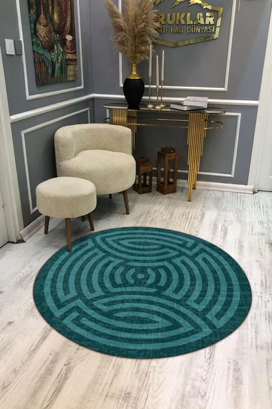 Kaymaz Taban Yıkanabilir Dijital Baskı Dekoratif Modern Desenli Maze Serisi Dot Taban Halı MZ06 RENKLİ 140 X 140
