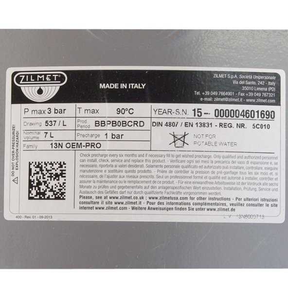 Ferroli Kombi Genleşme Tankı Zilmet 7lt - Resim 3