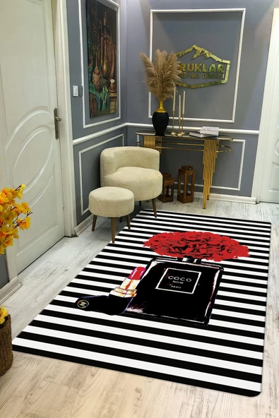 Kaymaz Taban Yıkanabilir Dijital Baskı Dekoratif Modern Desenli Lux Serisi Dot Taban Halı L07 RENKLİ 80 X 150