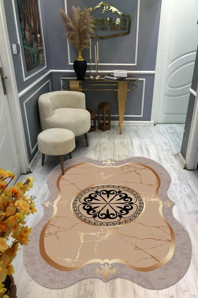 Kaymaz Taban Yıkanabilir Dijital Baskı Dekoratif Modern Desenli Elegance Serisi Lazer Kesim Dot Taban Halı ELG15 RENKLİ 200 X 300