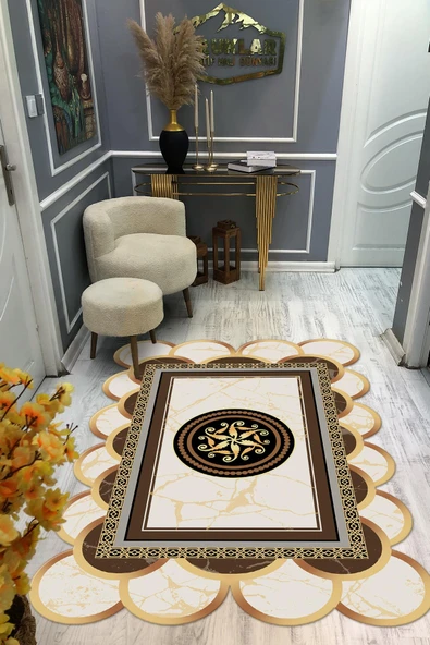 Kaymaz Taban Yıkanabilir Dijital Baskı Dekoratif Modern Desenli Elegance Serisi Lazer Kesim Dot Taban Halı ELG18 RENKLİ 140 X 200